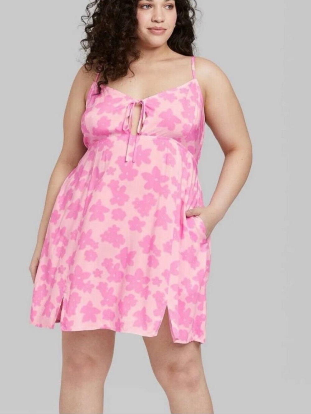 wild fable Pink Floral Tie-Front Mini Dress